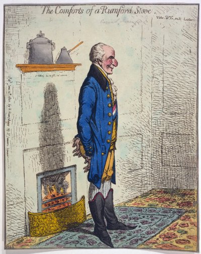 Het comfort van een Rumford-kachel, uitgegeven 1800 door James Gillray